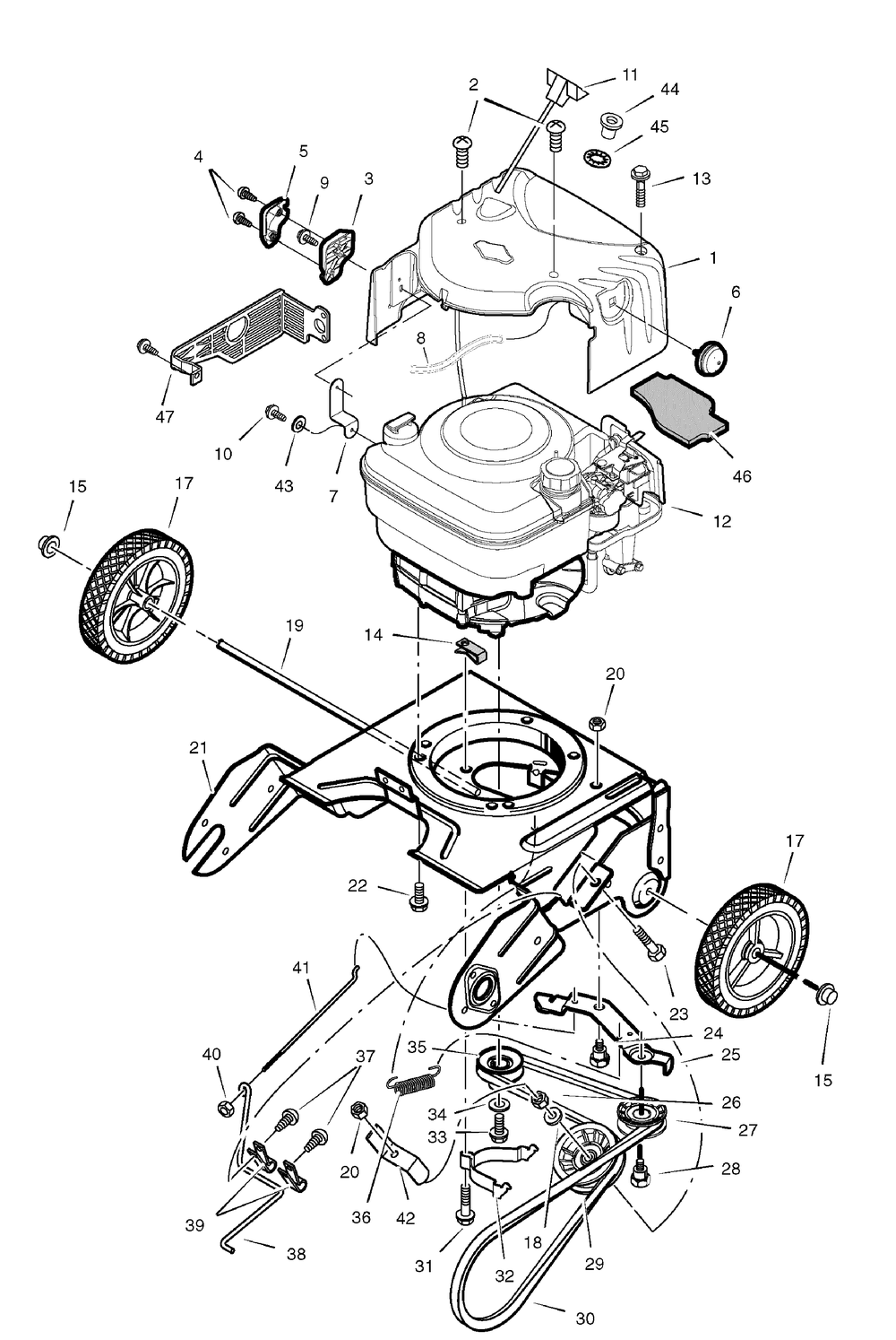 Drive Components Diagram and Parts List for 621401X110NB-SN421 2006 Briggs and Stratton Snow Blower